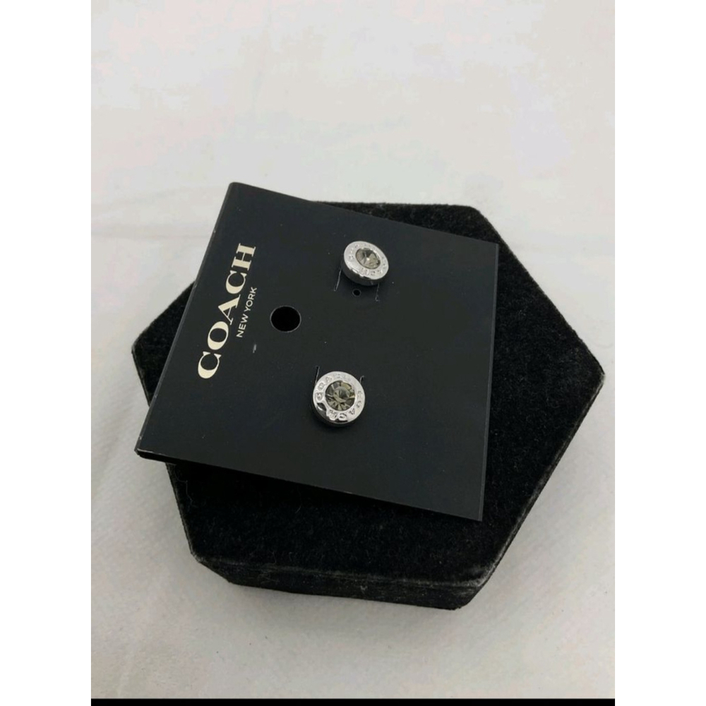 NWT Coach Silvertone Crystal Stud Earrings - Picture 2 of 4